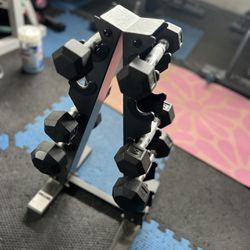 Metal Rack With 3 Sets Of Dumbbells 