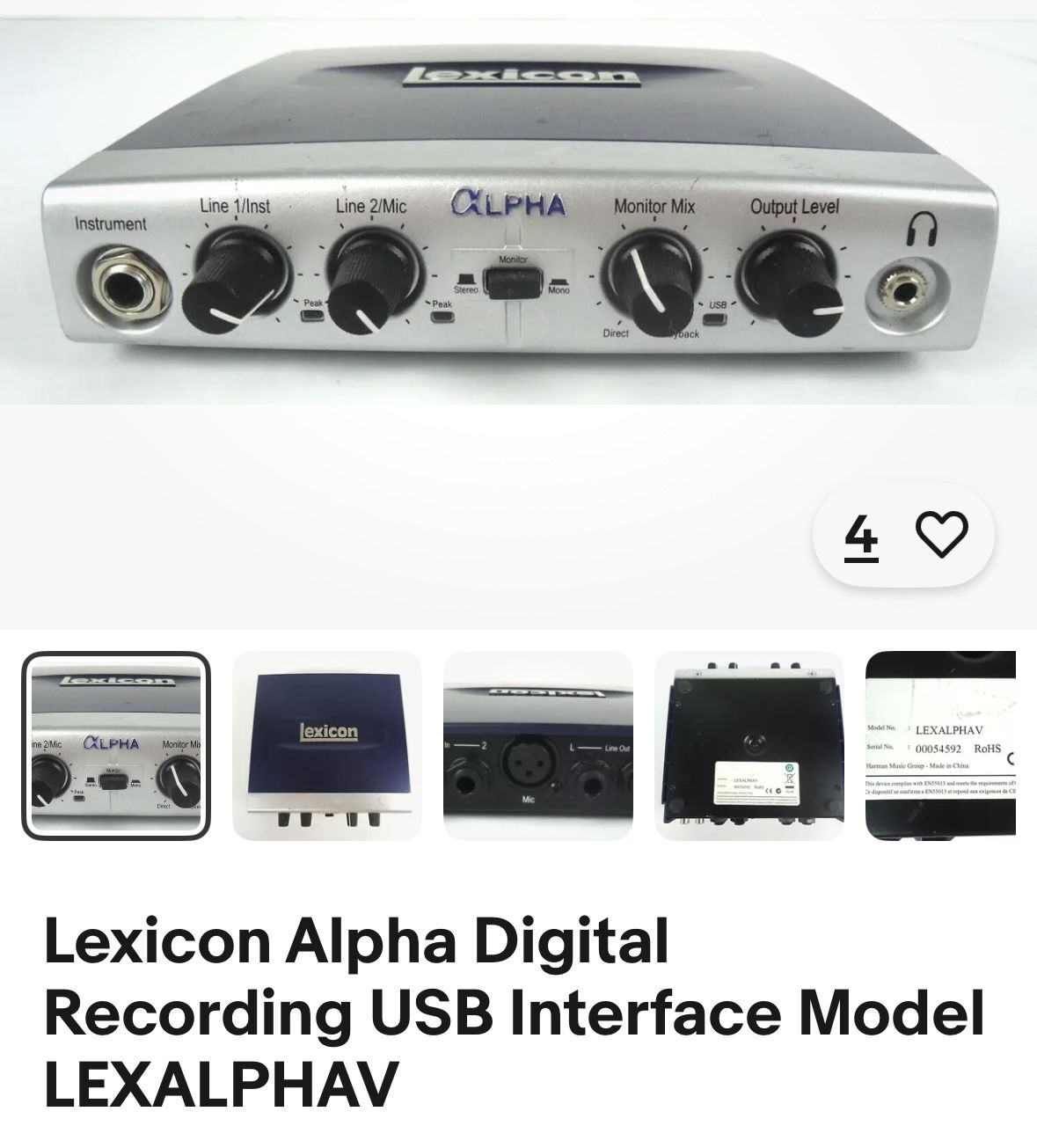 Lexicon Alpha Digital Recording USB Interface