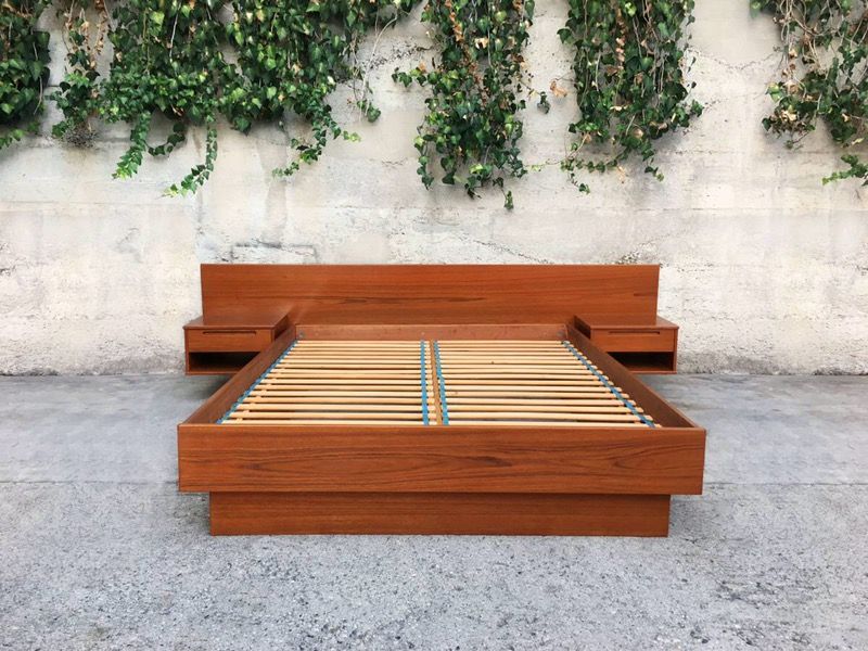 Tørring Møbelfabrik Queen Teak Mid Century Floating Nightstands Platform Bed
