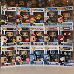 Funko Pop Marvel Lot Spider-Man, X-men, Marvel Collector, Punisher Chase, Daredevil, Dr Strange, Shang-Chi, Antman
