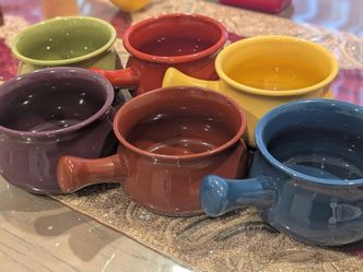 Vintage Buchase Stoneware Chili/French Onion Soup Set Of 6 Bowls w/ Handles