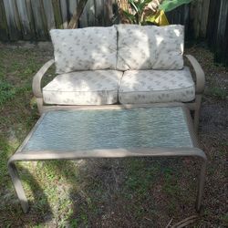 Outdoor Patio Furniture Set Couch With Glass Table 