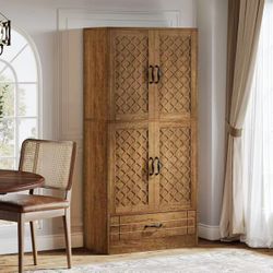 New assembled 70" Bakers' Rack, Rustic Kitchen Pantry Cabinet with Doors and Drawer