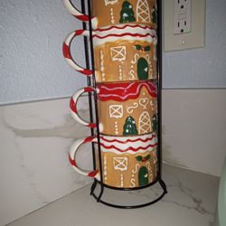 Holiday Time Christmas Mug Set With Holder Gingerbread House