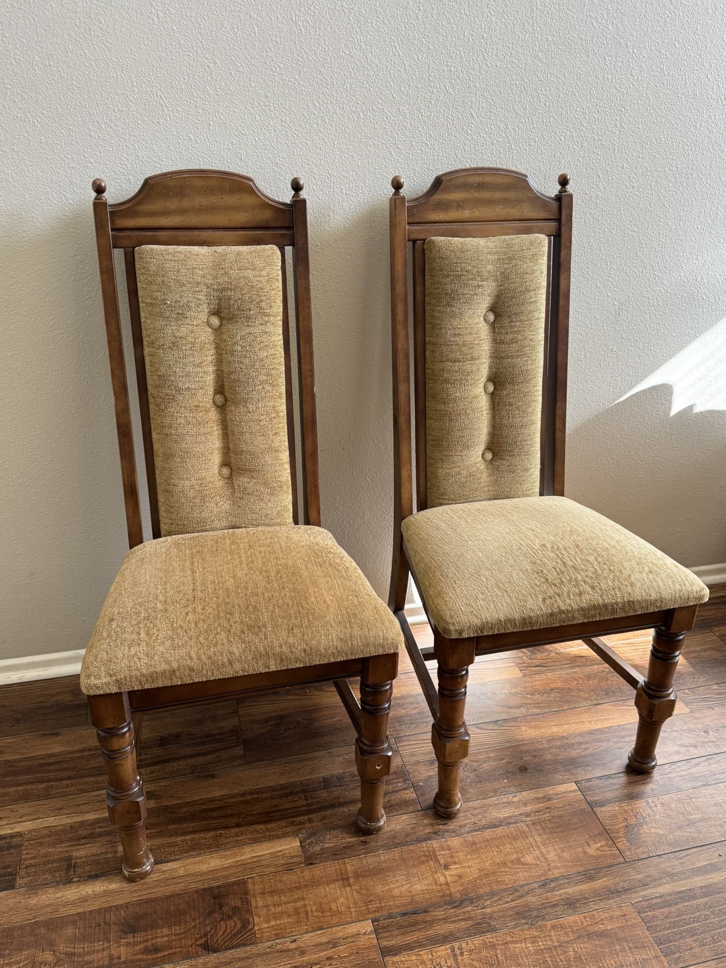 Pair 2x Mid Century 1960s Dining Room Wooden Fabric Cushion Chairs