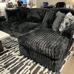 Midnight Madness Black Sofa Sectional W/ Oversized Ottoman By Ashley/ $10 EZ Down Payment Options