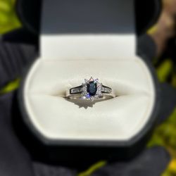 Jewelry 10k solid white gold sapphire stone 0.55CTW ring sz 7.00