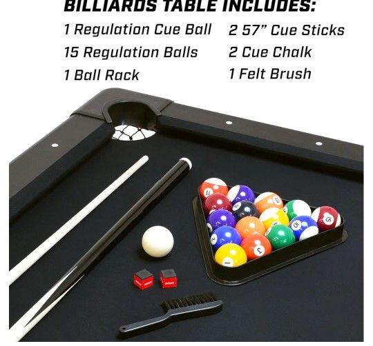 Full set of Balls, 2 Cue Sticks, Chalk and Felt Brush
