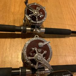 Two older penn senator 114h with penn Long Beach 7 foot 40 to 60 lb line