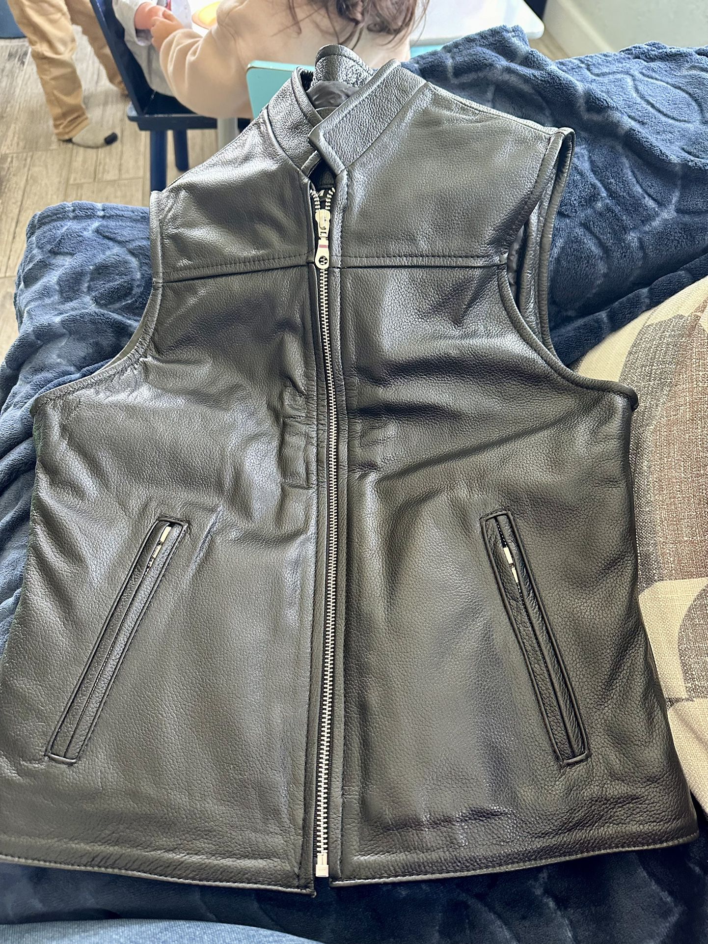 NEW- Women Black Leather Vest $70
