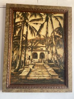 David Parks "Entry to Villa" – Large Framed & Textured Art (Tropical/Mediterranean Style)