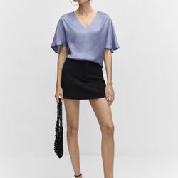 Mango Satin Blouse Sky Blue Size M (New with Tags)