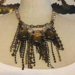 Glass tiger eye amber stone chandelier necklace