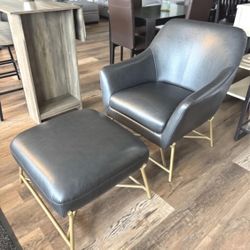 New Gray Accent Lounge Club Office Chair with Ottoman