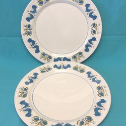 Vintage Mikasa Mediterrania Blue Bird dinner plates 4026 set of 2 Japan chickens