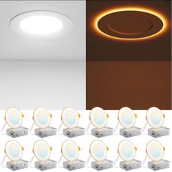 LED Recessed Lights 4 Inch Canless Wafer Downlight 5CCT Dimmable Night Light 12 Pack