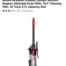 Eureka AirSpeed Compact Upright Vacuum: Bagless, Washable Foam Filter, 10.5" $40