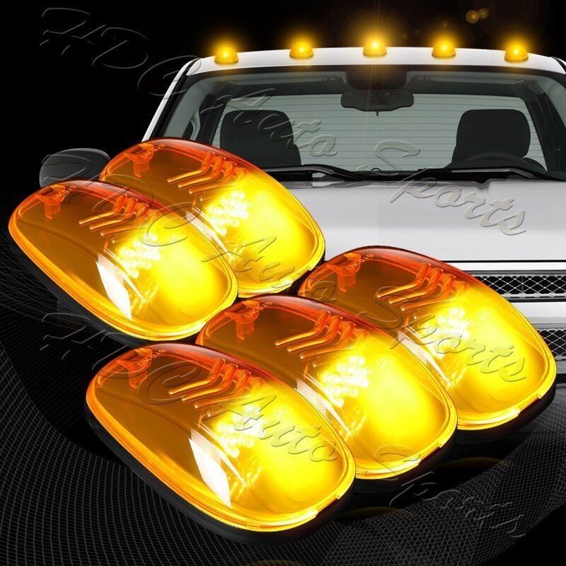 5pcs Roof Top Cab Marker Running LED Strobe Lights Set Amber Lens Amber Warning (2-ML-DK018-YY
