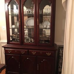 CHINA CABINET HUTCH AND BUFFET IN SOLID ANTIQUE  CHERRY WOOD 