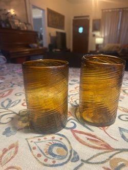 Mind Blown; Vintage Made in Mexico Handblown Amber Glasses: