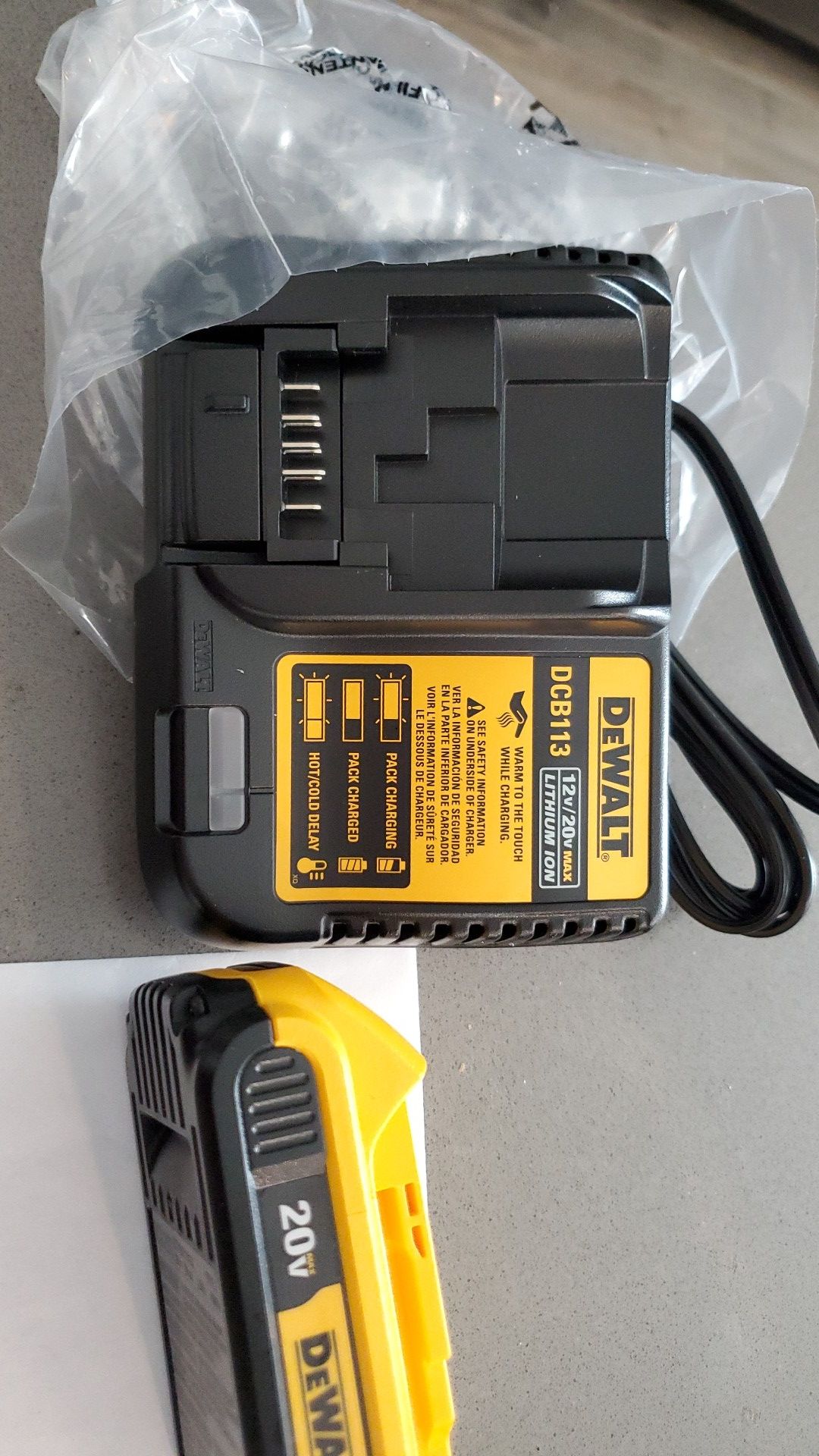 Brand new out of box. Never used dewalt charger and Battery.20 volts