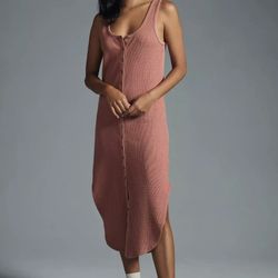 Daily Practice Anthropologie Waffle Knit Button-Front Midi Dress In Coral XXS P