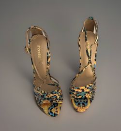 Shoe Dazzle Yellow  Leopard Strappy Platform Stilettos