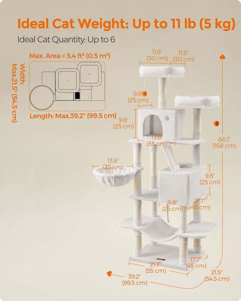 Tall Large Multi-Level Cat Tree with 13 Scratching Posts