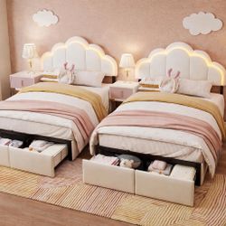 Full Size LED Upholstered Bed Frame w/ Storage Drawers