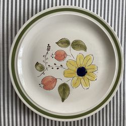 Vintage Korean Hand Painted Stoneware Dinner Plate 