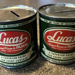 Pair Of Vintage Lucas Paint Can Tin Banks