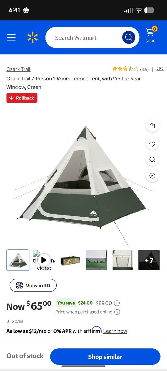 Ozark Trail 7-Person Teepee Tent – Brand New, Never Opened