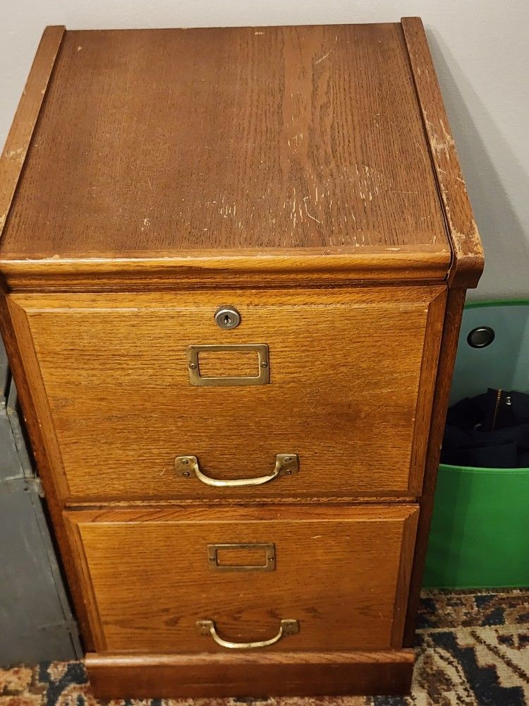 Oak 2 Drawer File Cabinet