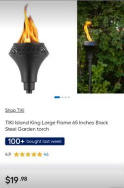 TIKI Island King Large Flame 65 Inches Black Steel Garden torch