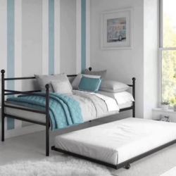 Metal Daybed with Trundle, Twin Size Frame, Black