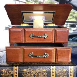 Small Wooden Vintage Jewelry Box 7.5" Long x 4" Height 1 Drawer