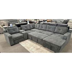 Chenille fabric sectional sleeper sofa with pull out bed