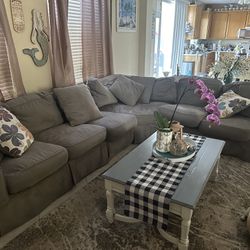 Grey Sectional Couch Flower Pillows Not Included