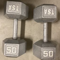 50 Lb pound Dumbbells Set Of 2. TSA Brand Hex Style 
