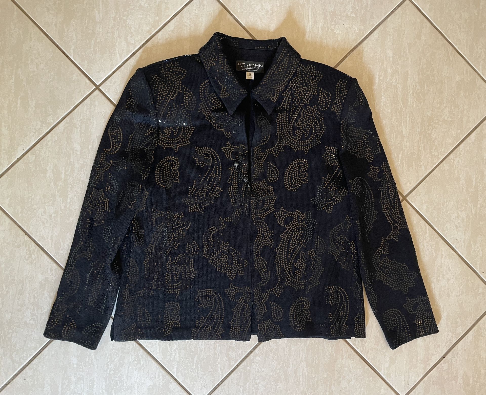 Vintage St. John Evening By Marie Gray -Black Sequin Paisley Jacket -Size 14