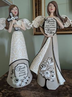 Set of 2 Inspirational Angel Figurines   Family Tree Faith