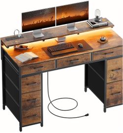 ❤️‍🔥 #D 47 Inch Gaming Desk with LED & 8 Storage Drawers