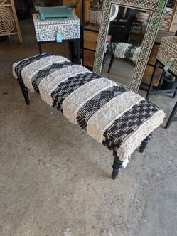 Black and white upholstered bench