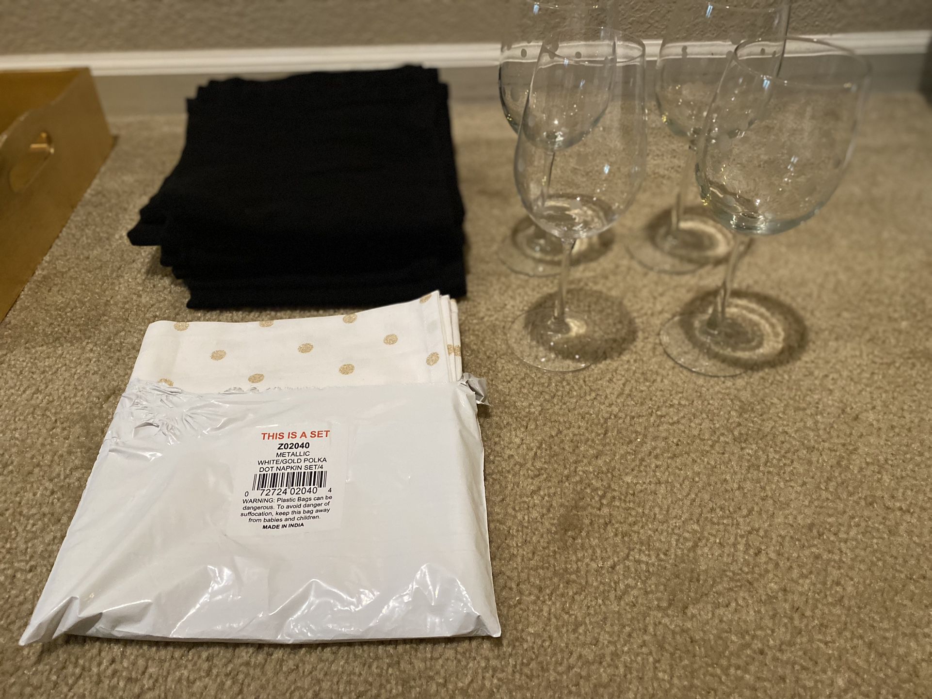 Cloth Napkins and Mikasa Polka Dot Wine Glasses