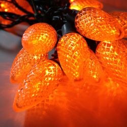 light C9 Orange LED Christmas Lights, 8" Spacing Black  Wire