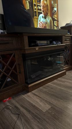 OKD 3-Sided Glass Farmhouse Fireplace TV Stand for TVs up to 80''