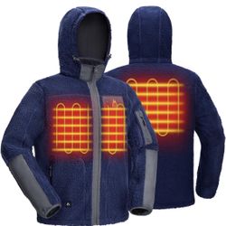 NEW,Heated Jacket, Windproof Sherpa Heating Coat Detachable Hood,Battery Included, Medium
