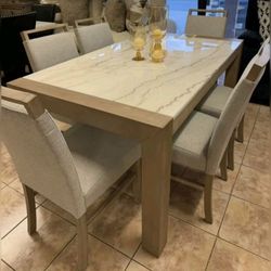 Modern Two tones sturdy Genuine marble 7 Pc diningroom table set