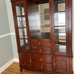 Walnut Bar And China Cabinet with Glass And Mirrors And 3 Lights 