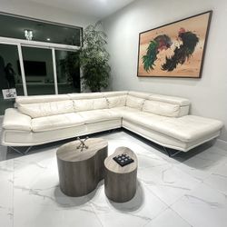 L Shape White Leather Sofa